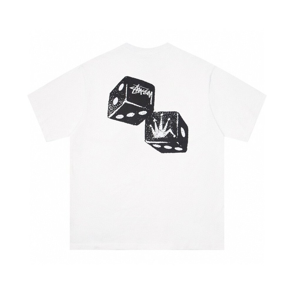 Back dice print ribbed crew neck men's short sleeve T-shirt
